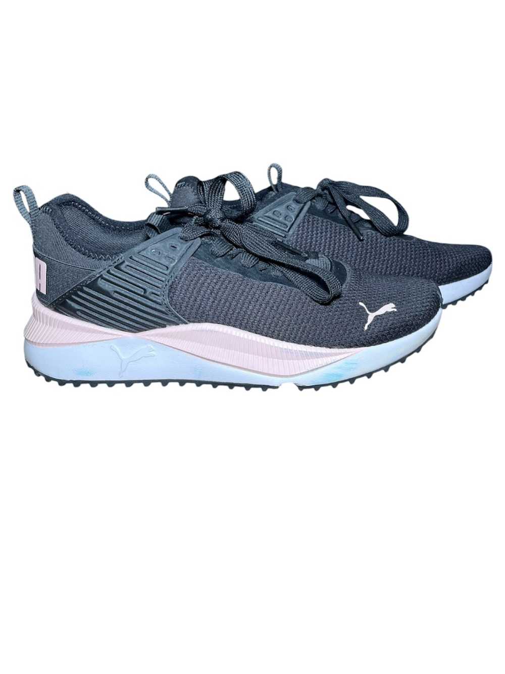 Puma Women's Black Knit Sneakers with Light Pink Midsole